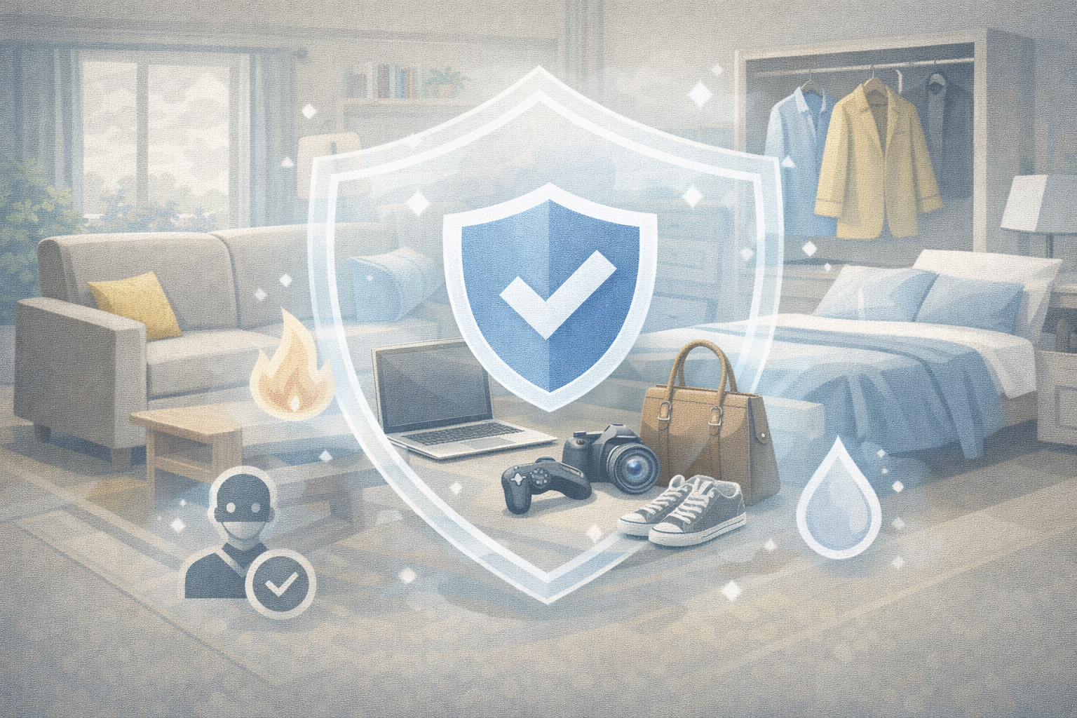 Illustration showing personal belongings protected under renters insurance coverage
