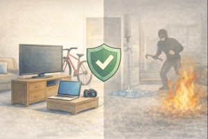 Illustration showing what renters insurance covers and excludes