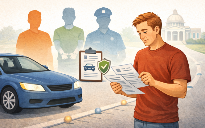 Illustration showing different drivers reviewing auto insurance requirements