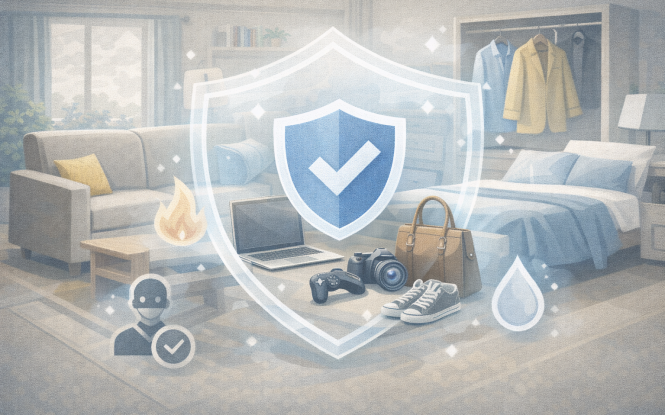 Illustration showing personal belongings protected under renters insurance coverage