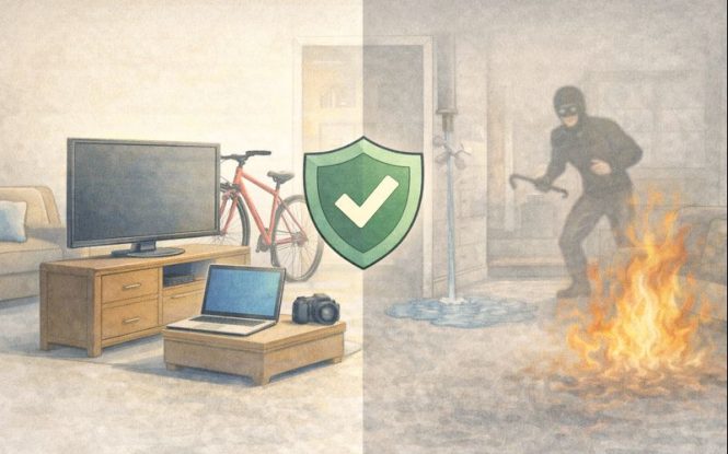 Illustration showing what renters insurance covers and excludes